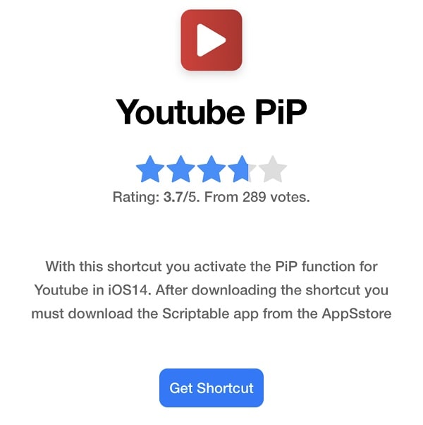 Get Shortcut - YouTube PiP