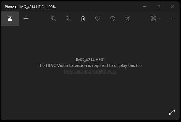 HEVC Video Extension is required to open HEIC File