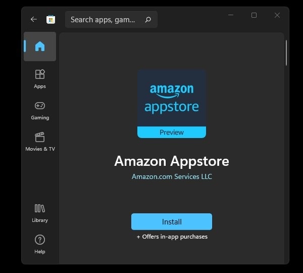 Install Amazon Appstore on Windows 11