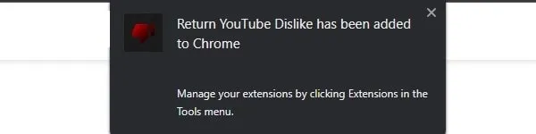 Return YouTube Dislikes Count Extension Added to Chrome