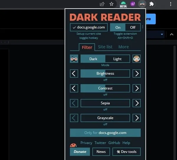Enable Dark Theme using Dark Reader App