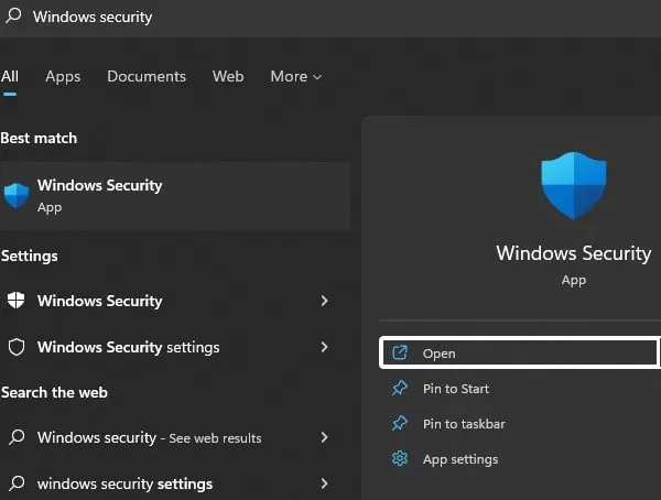 Open Windows Security App