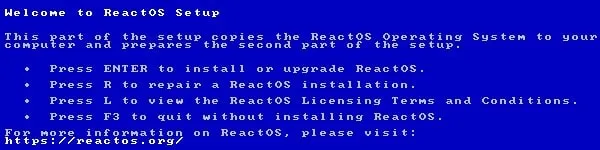 Press Enter to Install React OS