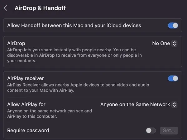 Enable AirPlay and HandOff for macOS