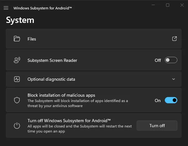 Open Files App from Windows Subsystem for Android