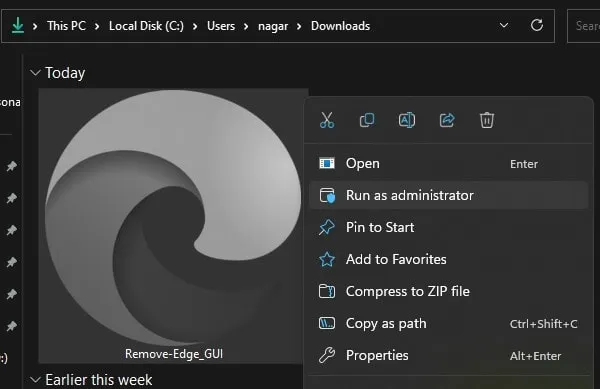 Run Remove Edge GUI Setup File