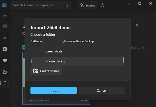 Choose a Folder to Import iPhone Photos and Videos