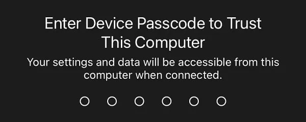 Enter Device Passcode to Trust This Computer