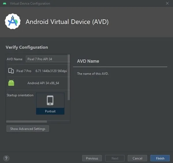 Android Virtual Device Confirmation