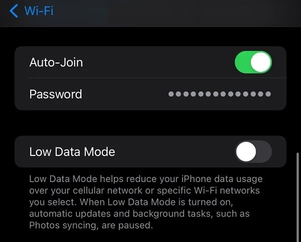 Disable Low Data Mode WiFi Not working