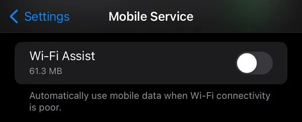 Disable Wi-Fi Assist WiFi not working on iPhone