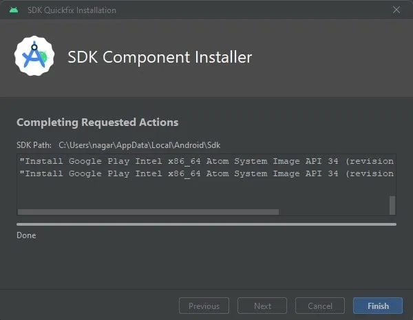 SDK Component Installer Completed