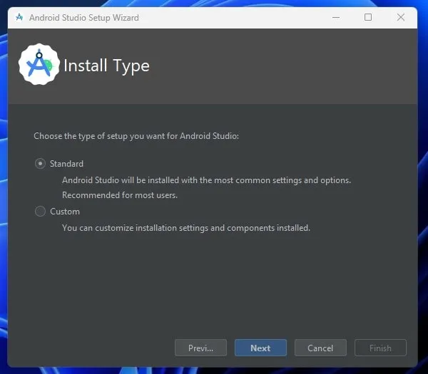 Standard Install Type in Android Studio
