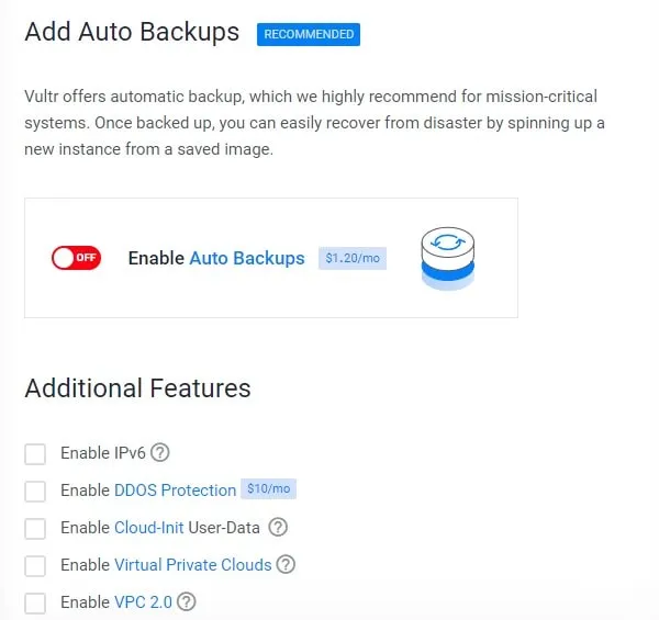 Disable Auto Backups in Vultr