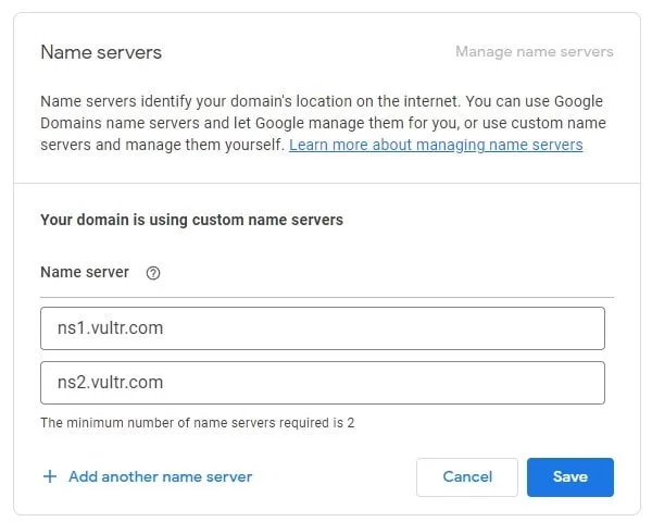 Vultr Name Servers