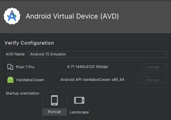 Android Virtual Device AVD Name