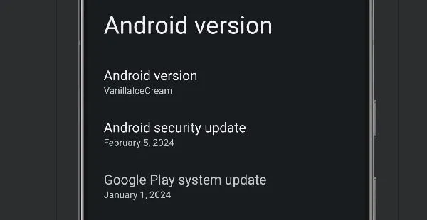 Android version VanillaIceCream
