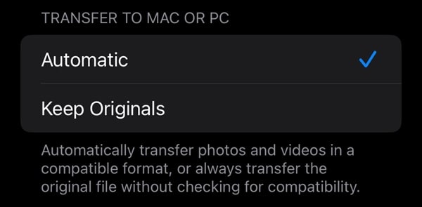 Automatic transfer photos in compatible format