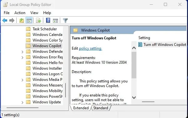 Turn off Windows Copilot Policy